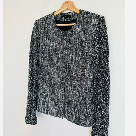 Theory • Alimo Aglow Tweed Blazer Textured Zip Mixed Media Jacket Blazer - Picture 4 of 7